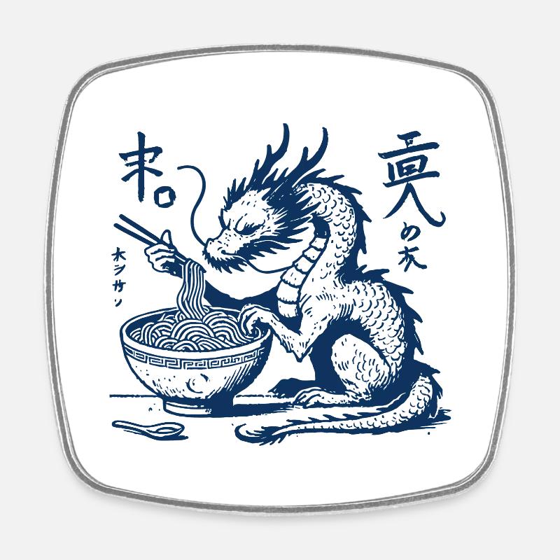 Funny Ukiyo-E Ramen Dragon Streetwear Retro - Square fridge magnet - white