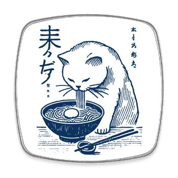 Ramen Nudeln Lustige Katze Kawaii Retro Japan - Viereckiger Kühlschrankmagnet - Weiß - Vorne