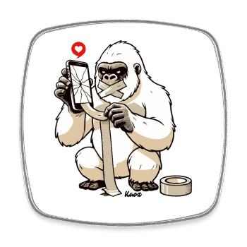 Weißer Gorilla repariert kaputtes Handy - Viereckiger Kühlschrankmagnet - Weiß - Vorne
