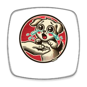 Rescued dog puppy – tears of joy - Square fridge magnet - white - Front