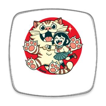Chat géant et petite fille chat - Magnet carré - blanc - Devant