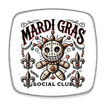 Mardi Gras Voodoo Doll Social Club - Square fridge magnet - white - Front