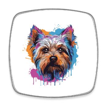 Yorkshire Terrier Dog Animal Pop Art Head - Square fridge magnet - white - Front