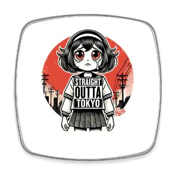 Japanese cartoon girl straight from Tokyo - Square fridge magnet - white - Front