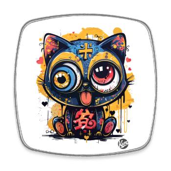 Crazy Graffiti Cat Street Art Style - Square fridge magnet - white - Front
