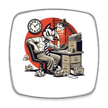 Genervt im Büro Wolf im Anzug Retro Design - Viereckiger Kühlschrankmagnet - Weiß - Vorne
