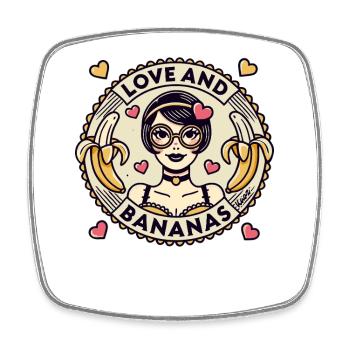 Love and Bananas Retro Woman Design - Square fridge magnet - white - Front