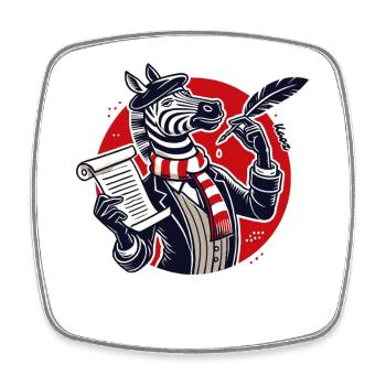 Zebra Dichter mit Papier und Feder für Gedichte - Viereckiger Kühlschrankmagnet - Weiß - Vorne