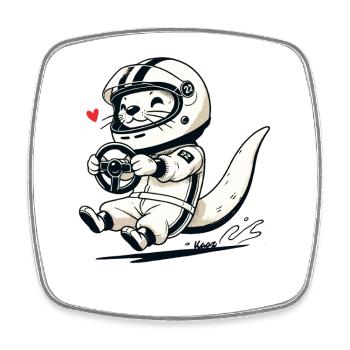 An otter as a racing car driver - Square fridge magnet - white - Front
