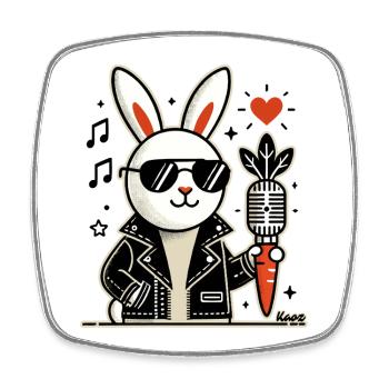 Rockmusik-Hase mit Vintage-Karotten-Mikrofon - Viereckiger Kühlschrankmagnet - Weiß - Vorne