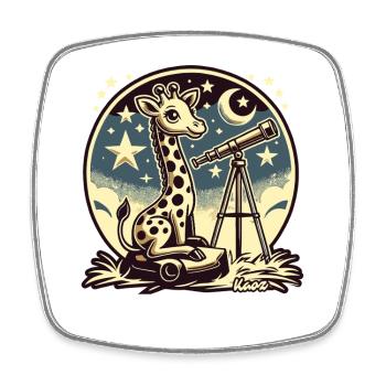Giraffe observes stars with telescope - Square fridge magnet - white - Front