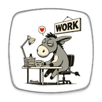 Tired office donkey at work at desk - Square fridge magnet - white - Front