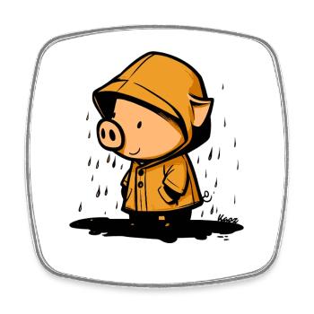 Cochon mignon en imperméable - Magnet carré - blanc - Devant