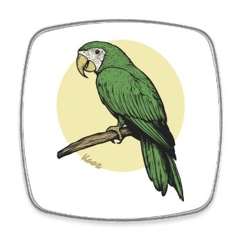 Detailed Green Parrot on Branch - Square fridge magnet - white - Front