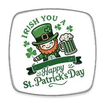 Saint-Patrick drôle de lutin avec chope de bière - Magnet carré - blanc - Devant
