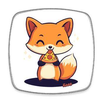 Süßer Kawaii Fuchs mit Pizza - Viereckiger Kühlschrankmagnet - Weiß - Vorne