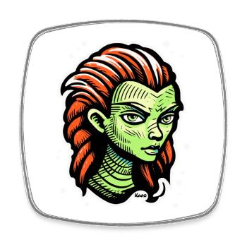Green Alien Woman – Sci-Fi Tattoo Style - Square fridge magnet - white - Front