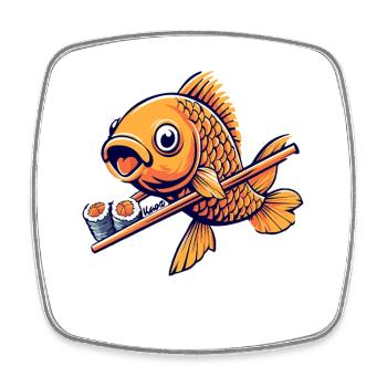 Lustiger Sushi Goldfisch – Japan Food Art - Viereckiger Kühlschrankmagnet - Weiß - Vorne