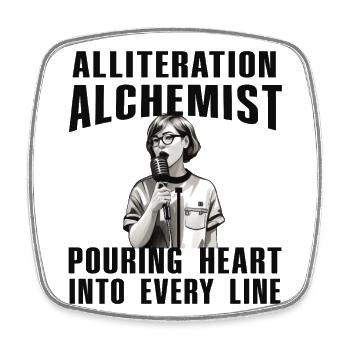 Alliteration Alchemist Poetry Slam - Square fridge magnet - white - Front