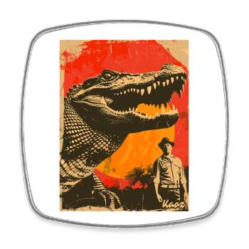 Retro Dinosaur Crocodile Adventure - Square fridge magnet - white - Front