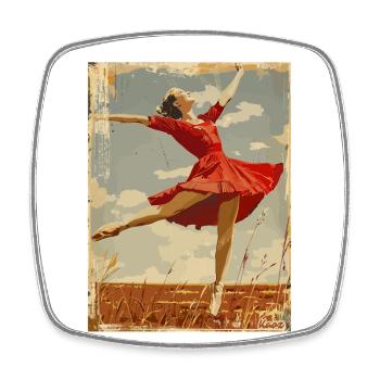 Vintage Ballerina auf dem Feld - Viereckiger Kühlschrankmagnet - Weiß - Vorne
