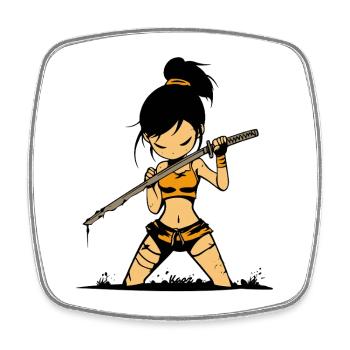 Coole Samurai Kriegerin mit Katana - Viereckiger Kühlschrankmagnet - Weiß - Vorne