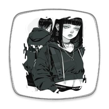 Esthétique Dark Gothic Anime Girl - Magnet carré - blanc - Devant