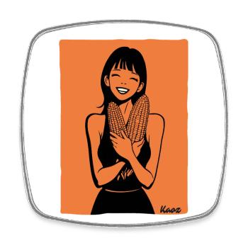 Fille heureuse avec du maïs en épi - Magnet carré - blanc - Devant