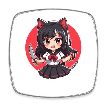 Chibi Cartoon Écolière avec couteau de cuisine - Magnet carré - blanc - Devant