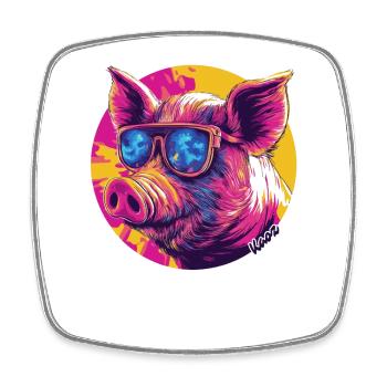 Cooles Schwein mit Sonnenbrille - Viereckiger Kühlschrankmagnet - Weiß - Vorne