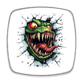 Wild monster breaks through the wall - Square fridge magnet - white - Front