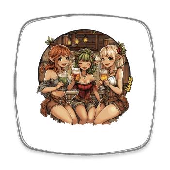 Fantasy Wirtshaus – Des elfes avec de la bière - Magnet carré - blanc - Devant