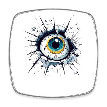 Eye Breaks Through the Wall – Uncanny Gaze - Square fridge magnet - white - Front