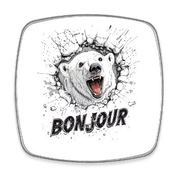 cool through the wall: Polar bear Bonjour - Square fridge magnet - white - Front