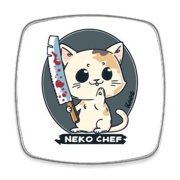 Neko Chef – Freche Katze mit Kochmesser - Viereckiger Kühlschrankmagnet - Weiß - Vorne