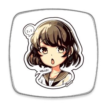 Jolie fille de dessin animé - Bonjour ! Ballon - Magnet carré - blanc - Devant