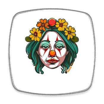 Trauriger Clown mit Blumenkranz - Viereckiger Kühlschrankmagnet - Weiß - Vorne