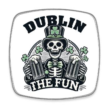 St. Patricks Day Dublin The Fun Skelett - Viereckiger Kühlschrankmagnet - Weiß - Vorne