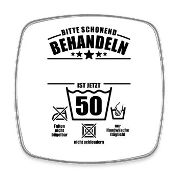 Schonend behandeln, 50. Geburtstag, Wunschname - Viereckiger Kühlschrankmagnet - Weiß - Vorne