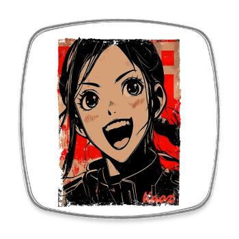 Laughing cartoon girl in japan style - Square fridge magnet - white - Front
