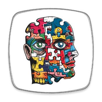 Art abstrait et visage de puzzle - Magnet carré - blanc - Devant