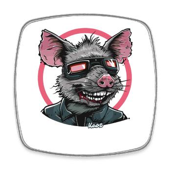 Coole Ratte mit Brille und Lederjacke - Viereckiger Kühlschrankmagnet - Weiß - Vorne