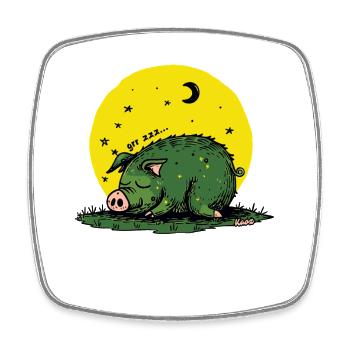 Cochon endormi sous la lune et les étoiles - Magnet carré - blanc - Devant