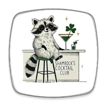 Shamrock's Cocktail Club Raccoon St. Patrick's - Square fridge magnet - white - Front