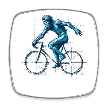 Fahrrad Kunstwerk Blaue Figur Radfahren - Viereckiger Kühlschrankmagnet - Weiß - Vorne