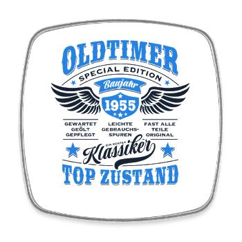 Oldtimer Baujahr 1955 - Geburtstag - Geschenk - Viereckiger Kühlschrankmagnet - Weiß - Vorne