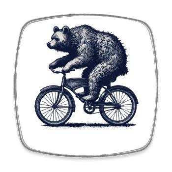 Bear on Bicycle pour l’humour cycliste - Magnet carré - blanc - Devant