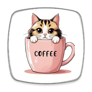 Süße Kaffeekatze – Perfekte Morgenmotivation - Viereckiger Kühlschrankmagnet - Weiß - Vorne