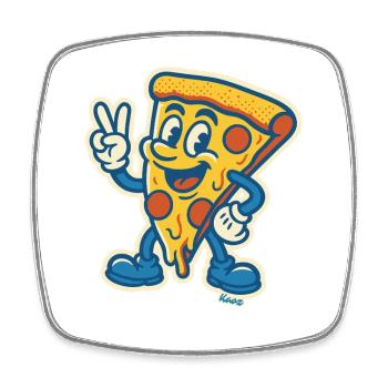 Grinsende Pizza mit Peace-Zeichen - Viereckiger Kühlschrankmagnet - Weiß - Vorne