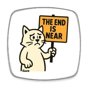 Sad cat with "The end is near" - Square fridge magnet - white - Front
